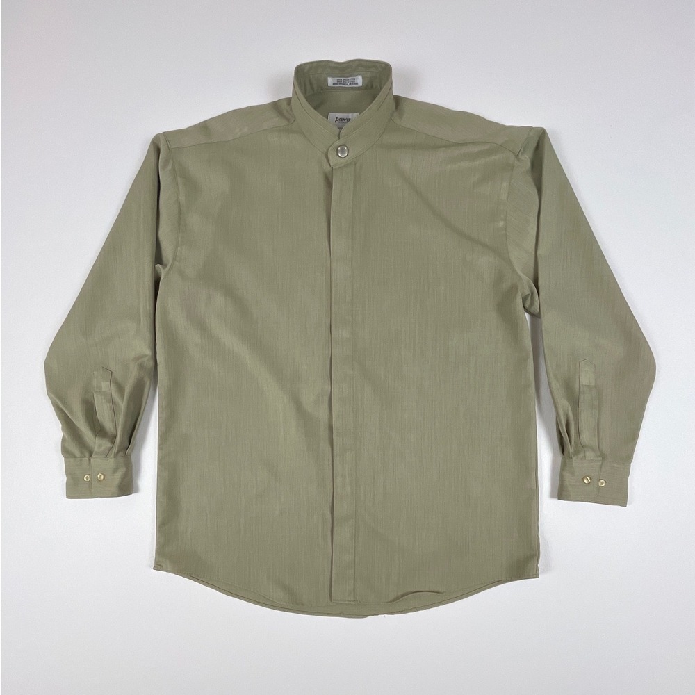 Pavo by Lastrada Mens Mandarin Collar Hidden‎ Placket Shirt Olive Green Medium